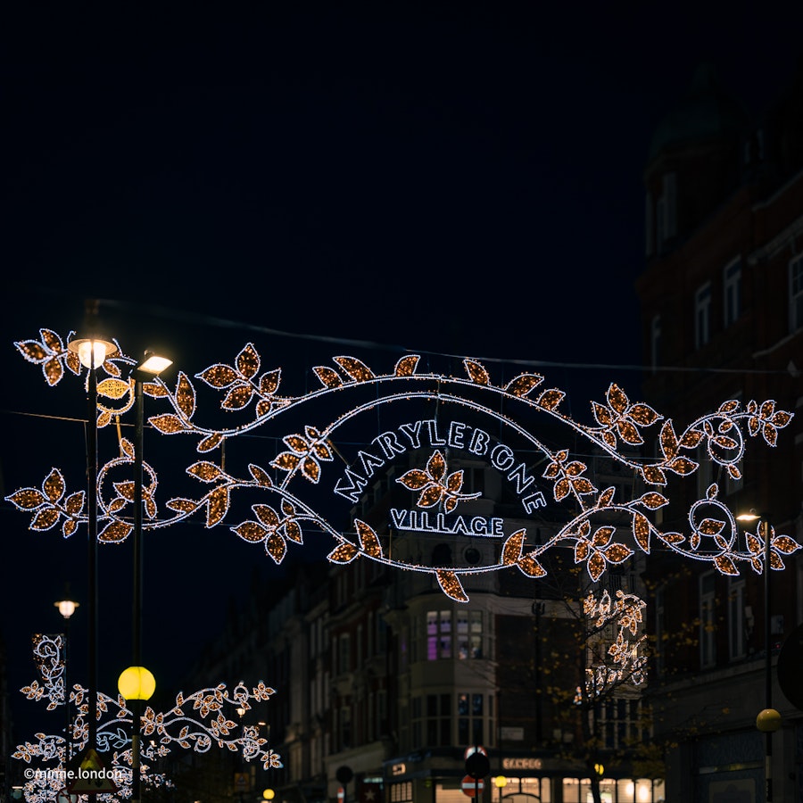 Christmas lights above Marylebone High Street