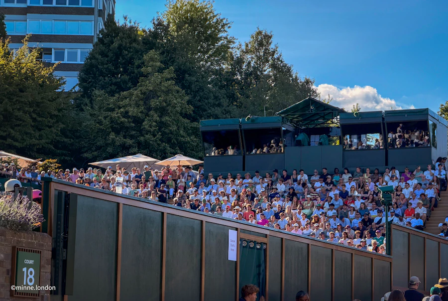 Spectators watching a game on Wimbledon court 18