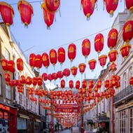 Lanterns hanging above the streets of Chinatown
