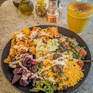 Redemption bar vegetable bowl and turmeric latte