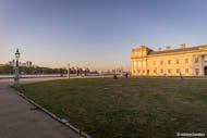 The O2 and Canary Wharf from the courtyard of Old Royal Naval College