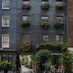 Sisäänkäynti viehättävään mews-kortteliin Fitzroviassa